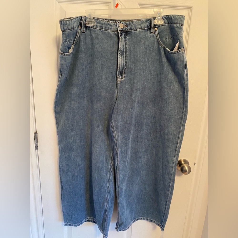 Blue Denim Wide-Leg capri Jeans